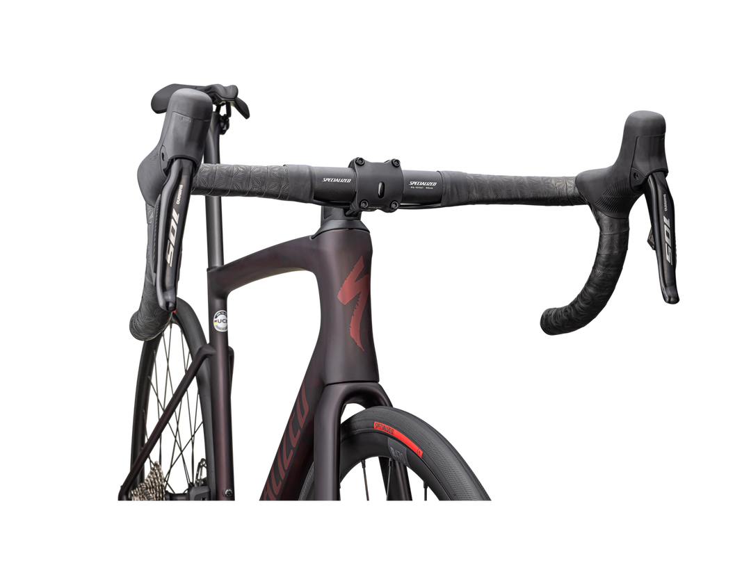 Tarmac SL7 Comp - Shimano 105 Di2 - SATIN RED TINT OVER CARBON / RED SKY - Mackay Cycles - [product_SKU] - Specialized