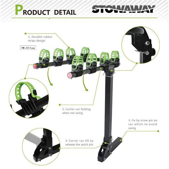 Car Rack - 4 Bike Hanging Carrier, Hitch Mount, 60kg max, Steel, Foldable - Mackay Cycles - [product_SKU] - STOWAWAY