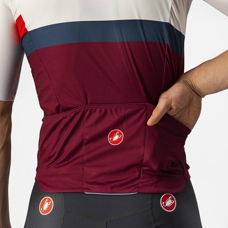 CASTELLI A BLOCCO JERSEY IVORY/RED-BLUE-BORDEAUX - Mackay Cycles - [product_SKU] - CASTELLI