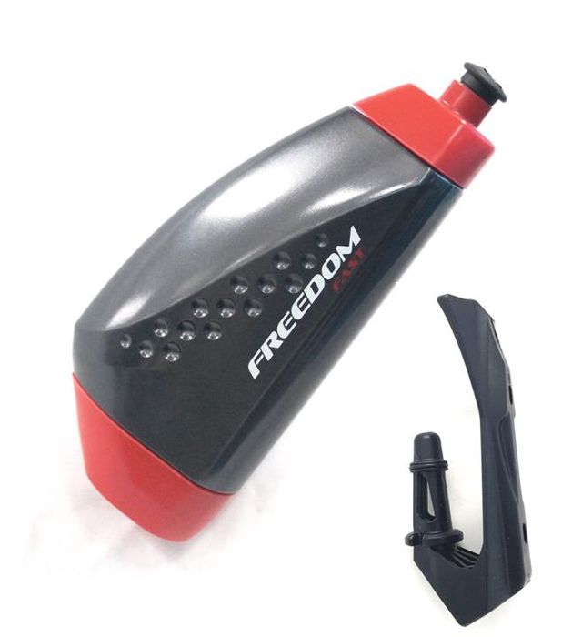 BOTTLE with MOUNTING PIN - Freedom Fast (Aero Bottle) with Freedom Cycling Systems Mounting Pin, Black with Red Lids - Mackay Cycles - [product_SKU] - Freedom Fast