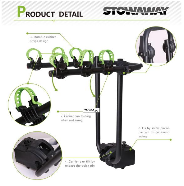 STOWAWAY Car Rack Bike Carrier - Tow Ball Mount, 3 Bikes, Push/Tilt Design - Mackay Cycles - [product_SKU] - STOWAWAY